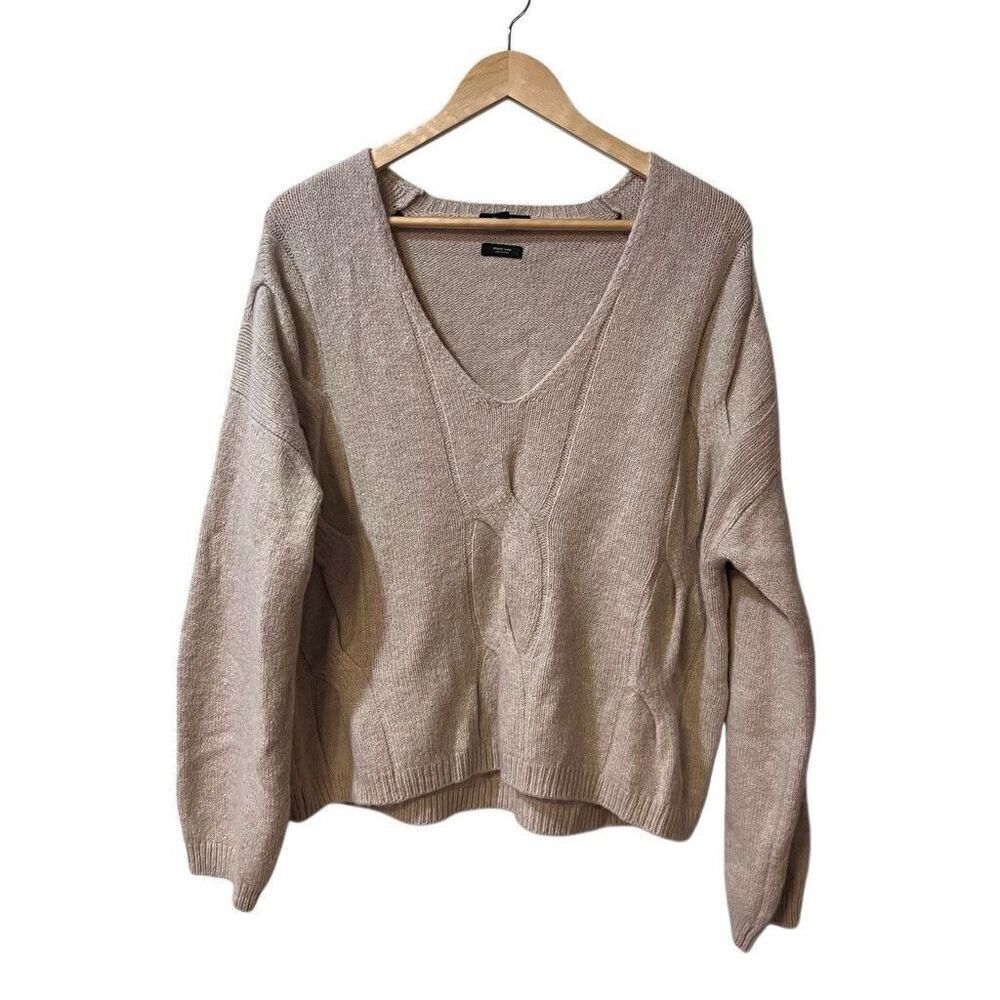 Massimo Dutti Oversized Braid Knit Sweater Small Wool Blend V Neck Wool Blend - Picture 2 of 8